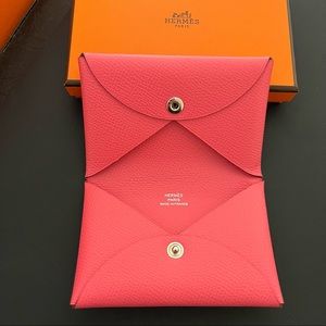 Hermes Calvi Card Holder Epsom Leather Rose Azalee